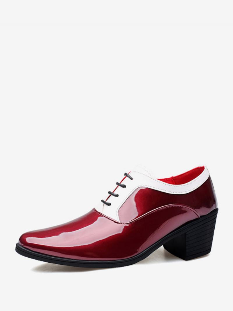 Pánské Společenské Boty Oxford Pointed Toe Lakovaná Kůže Na Párty Svatební Ples - Červená