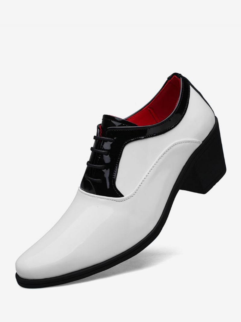 Pánské Společenské Boty Oxford Pointed Toe Lakovaná Kůže Na Párty Svatební Ples - Bílá