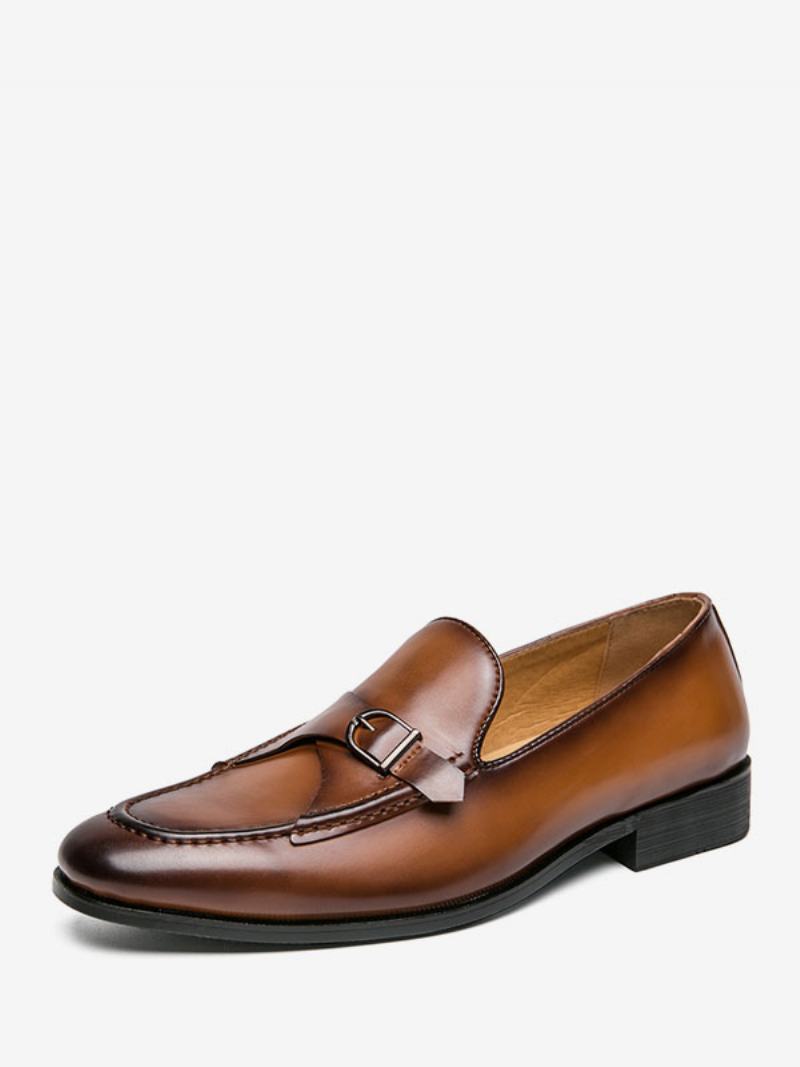 Pánské Společenské Boty Stylové Kulaté Špičky Monk Strap Slip-on Pu Kůže