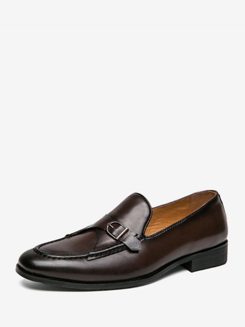 Pánské Společenské Boty Stylové Kulaté Špičky Monk Strap Slip-on Pu Kůže - Sytě Hnědá