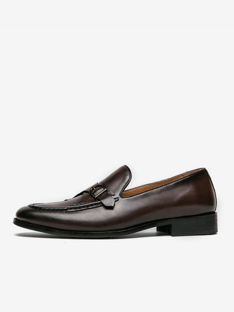 Pánské Společenské Boty Stylové Kulaté Špičky Monk Strap Slip-on Pu Kůže - Sytě Hnědá